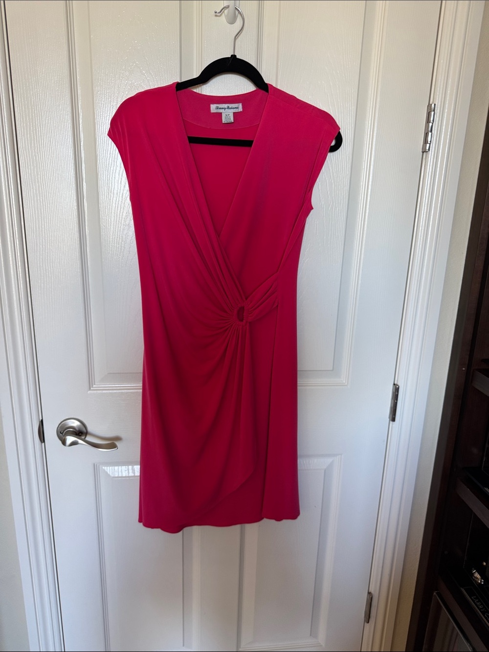 Tommy Bahama Hot Pink Faux-Wrap Cap Sleeve Dress size small nwot